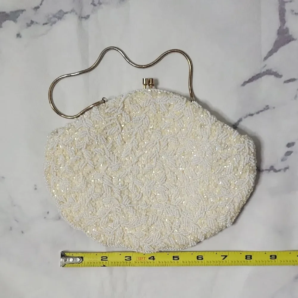 Vintage La Regale Elegant Cream Beaded Clutch